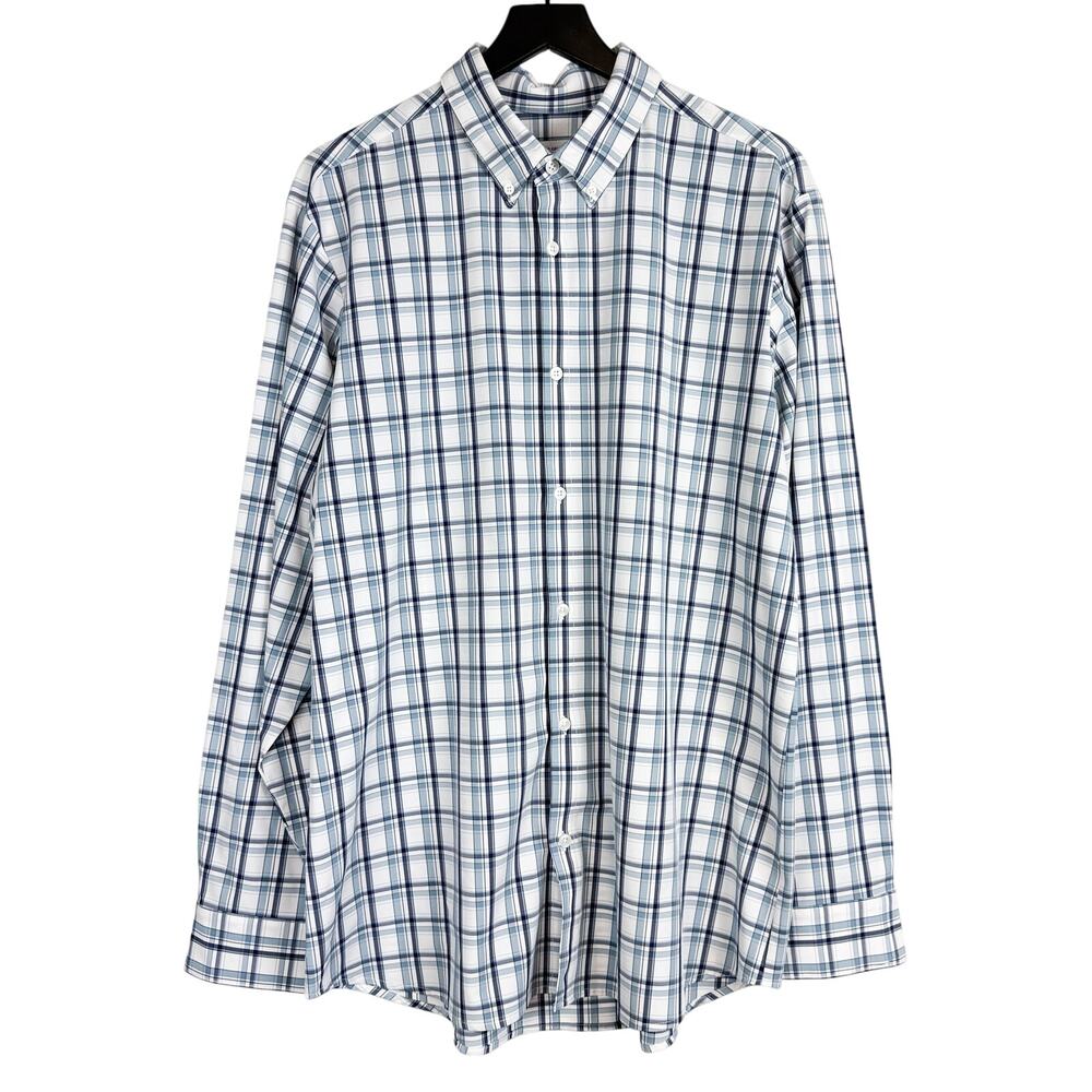 Mizzen+Main Leeward Collection White Blue Plaid Trim Fit Button Shirt - 2XL XXL